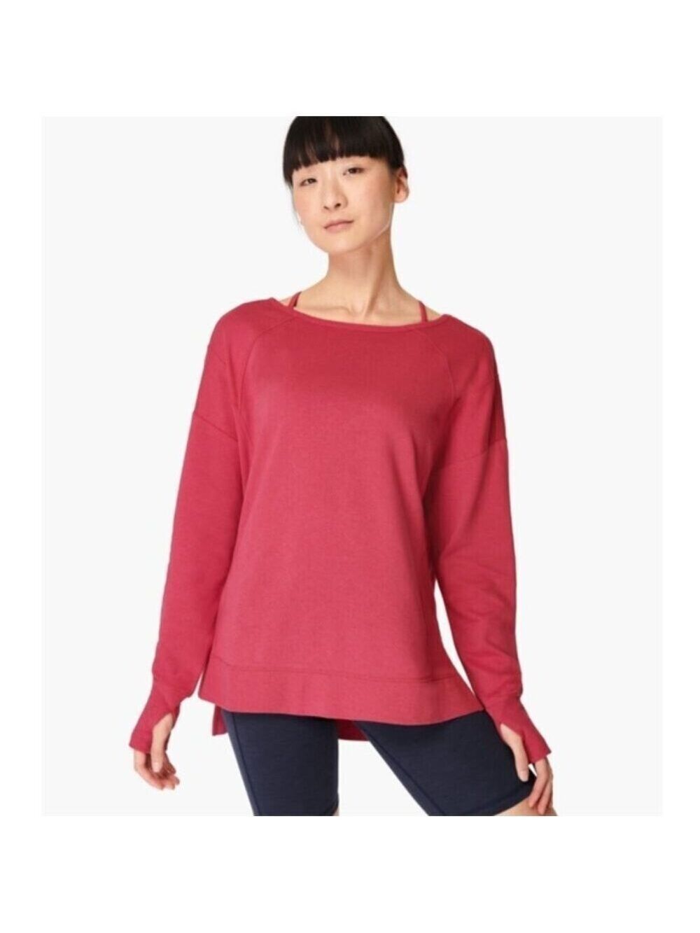 Sweaty Betty Red Wide Neck Organic Cotton Long Lined After Class Sweatshirt - S
